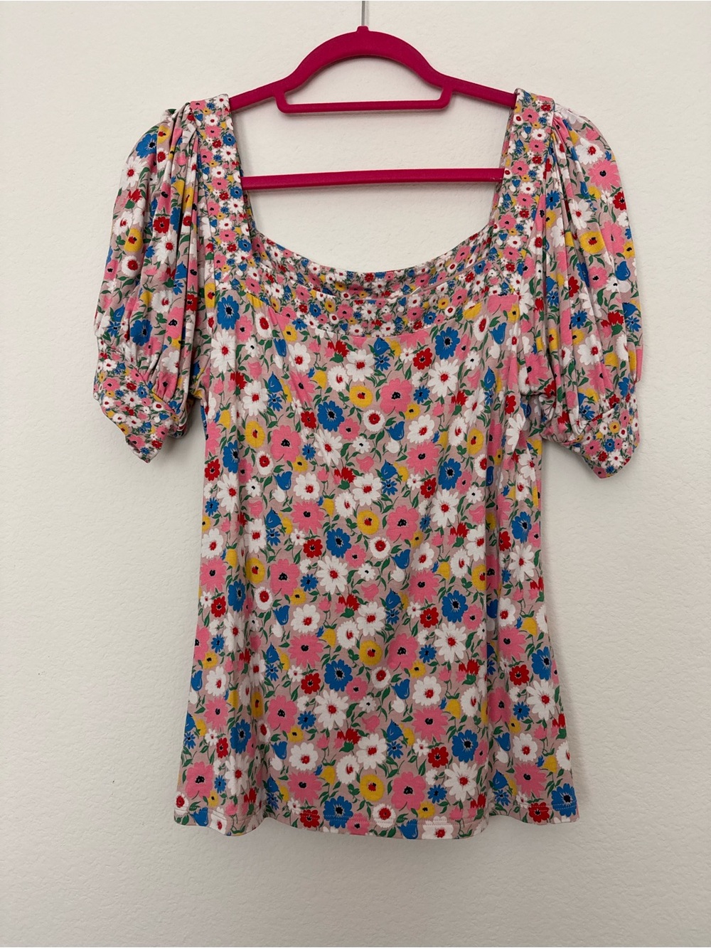 Floral Puff Sleeve Scoop Neck Tunic - Pink Multicolor
